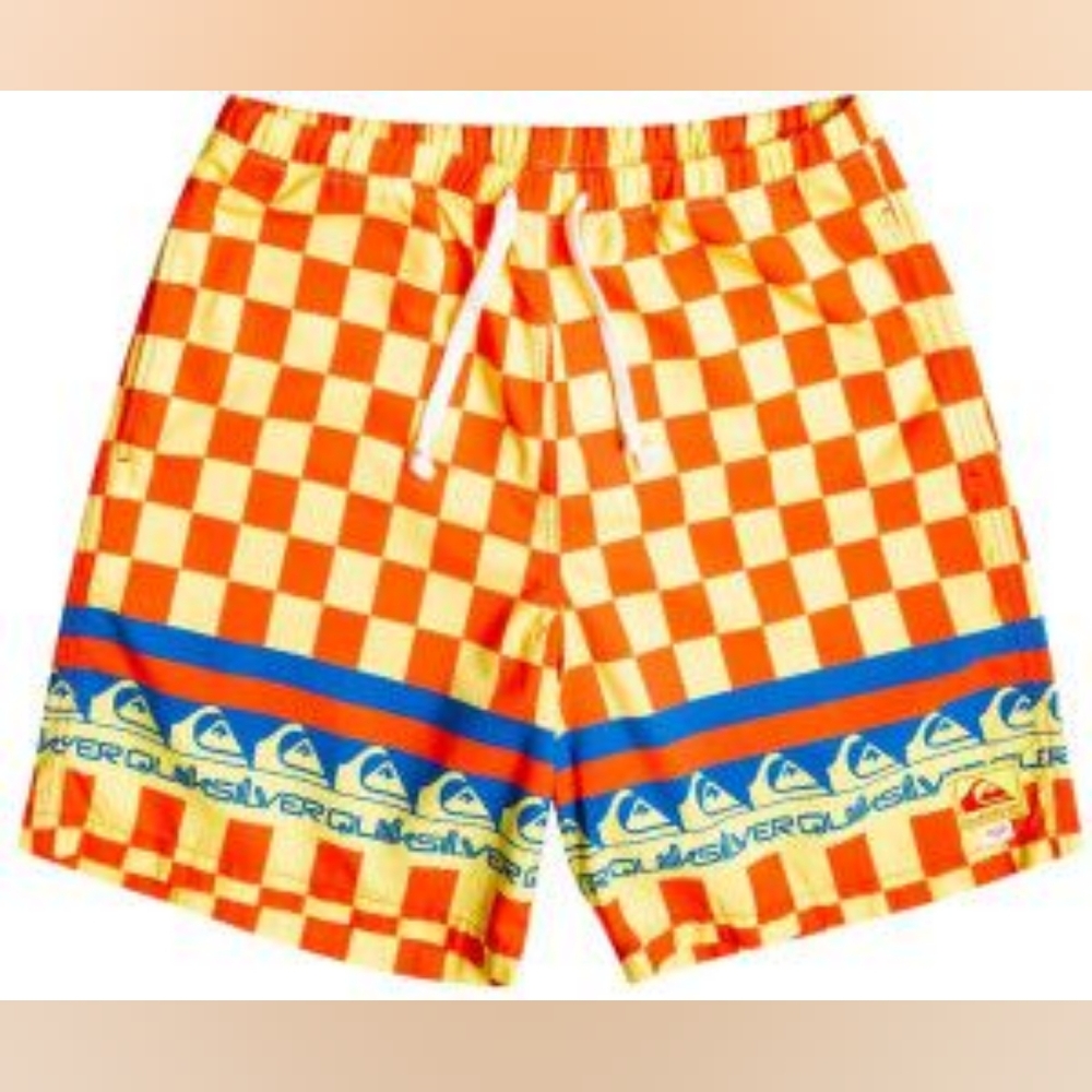 NWT Quicksilver × Stranger Things 1986 The Echo Beach Shorts LEMON ZEST Checker